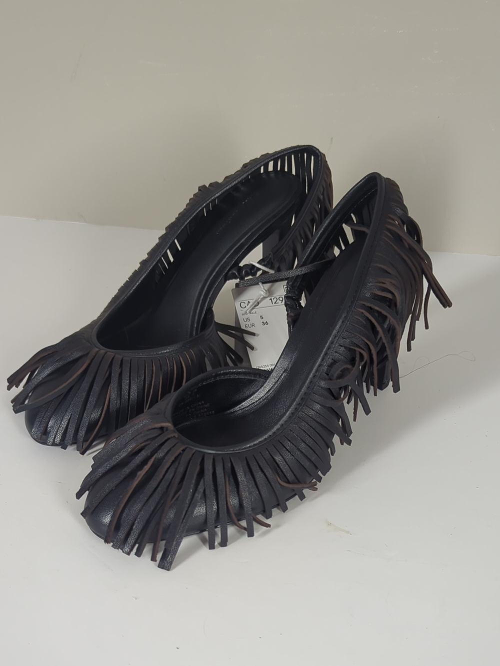 Black Leather Slingback Fringe Pumps H&M New With Tags 5